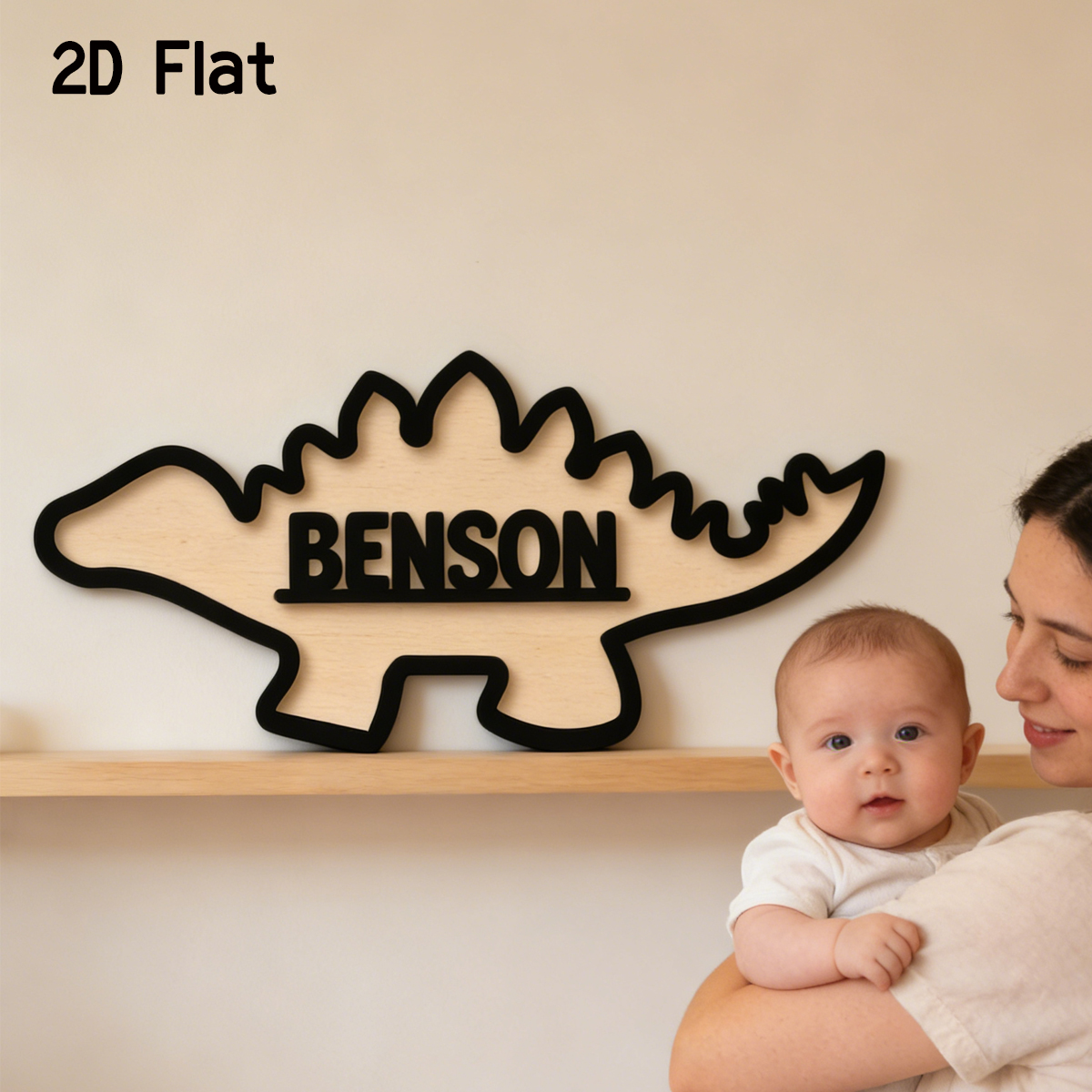 Baby Nursery Wall Decor - 1Pc Cutom Dinosaur Wooden Acrylic Name
