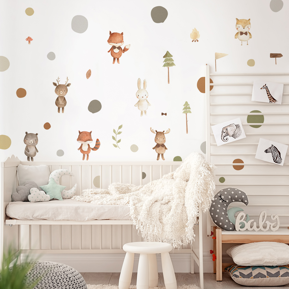 Baby Nursery Needs - Cartoon Cute Fox Rabbit Animals Polka