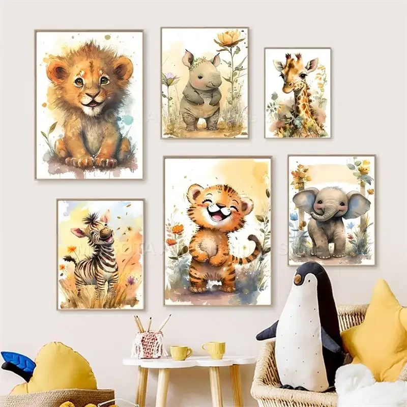 Baby Nursery Needs - Watercolor Lion Giraffe Tiger Elephant Zebra