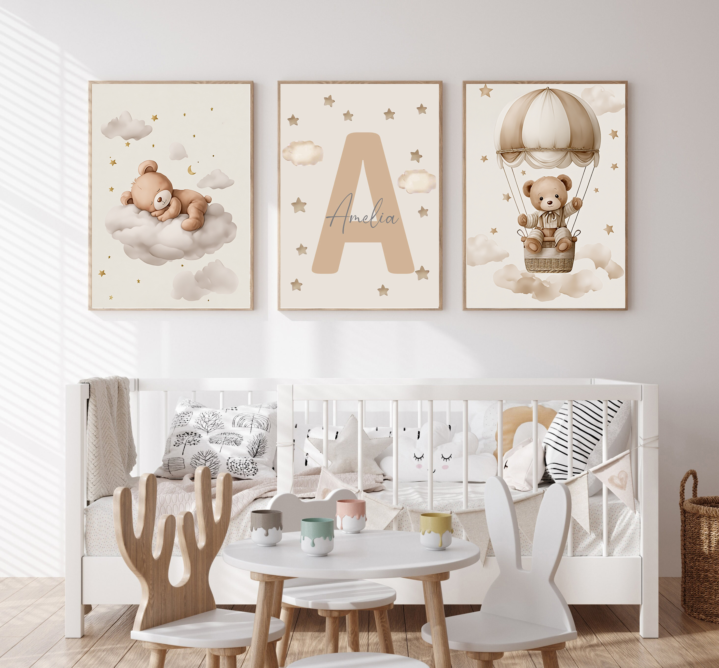 Baby Nursery Wall Decor - 3pcs/set Bohemian Teddy Bear Animal Custom