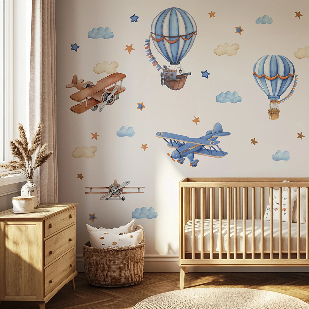 Baby Nursery Needs - Cartoon Airplanes Hot Airballoon Wall Stickers