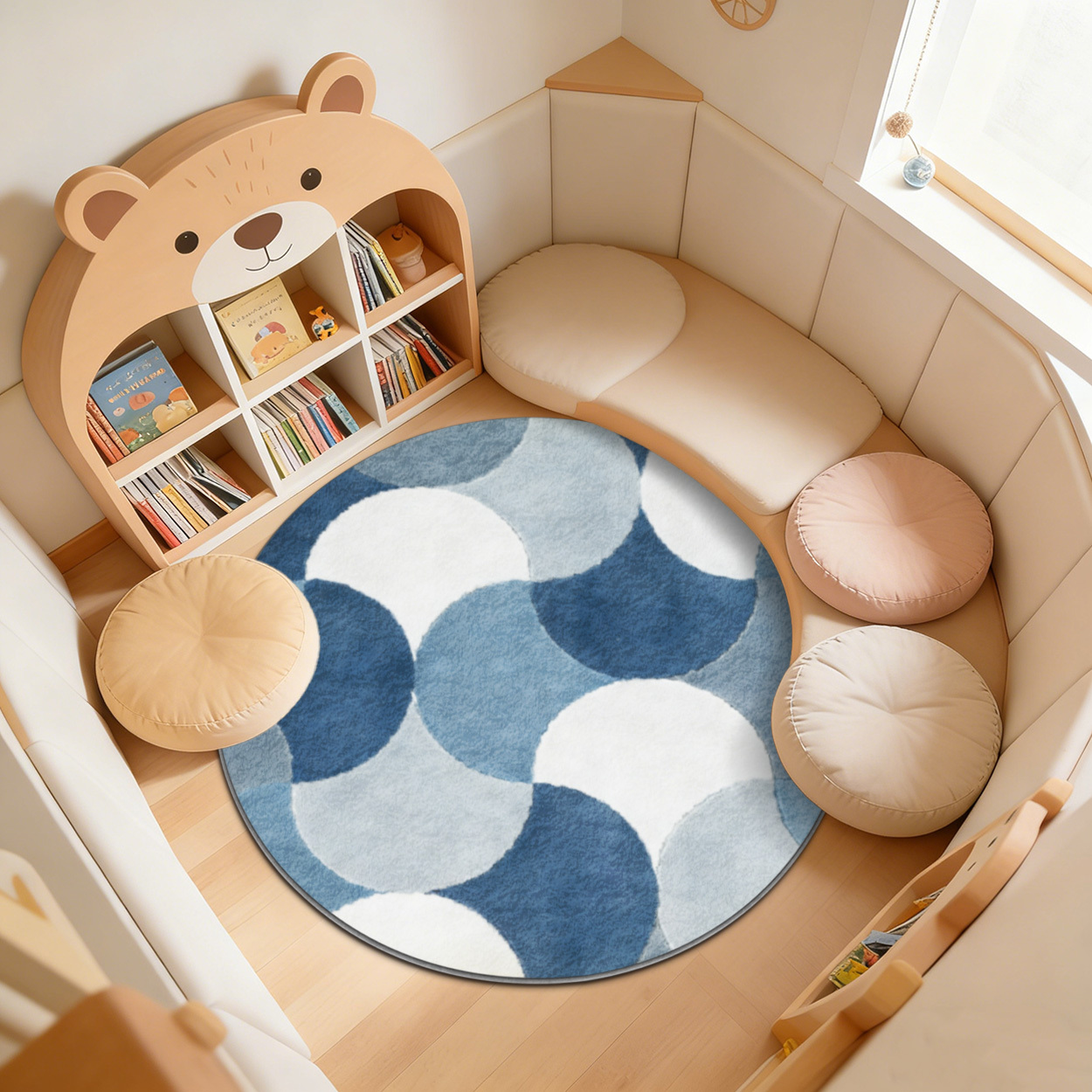 Kids Round Geometric Blue Patt - Baby Nursery Rug incelemesi ve fiyatı