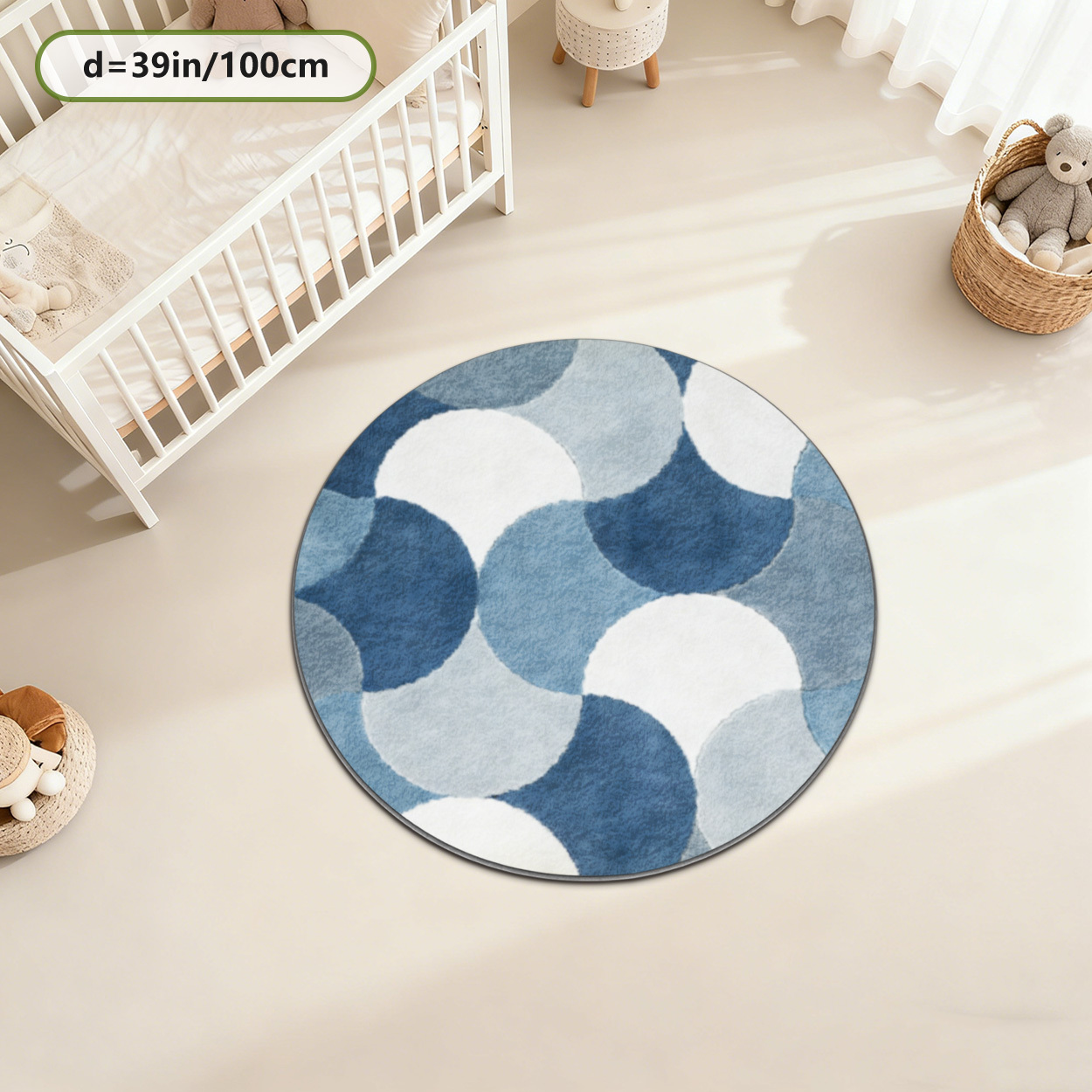 Kids Round Geometric Blue Patt - Baby Nursery Rug incelemesi ve fiyatı