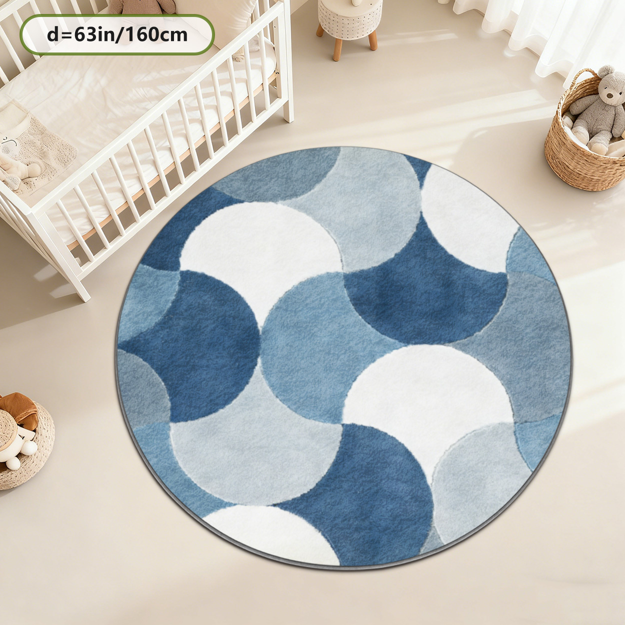 Kids Round Geometric Blue Patt - Baby Nursery Rug incelemesi ve fiyatı