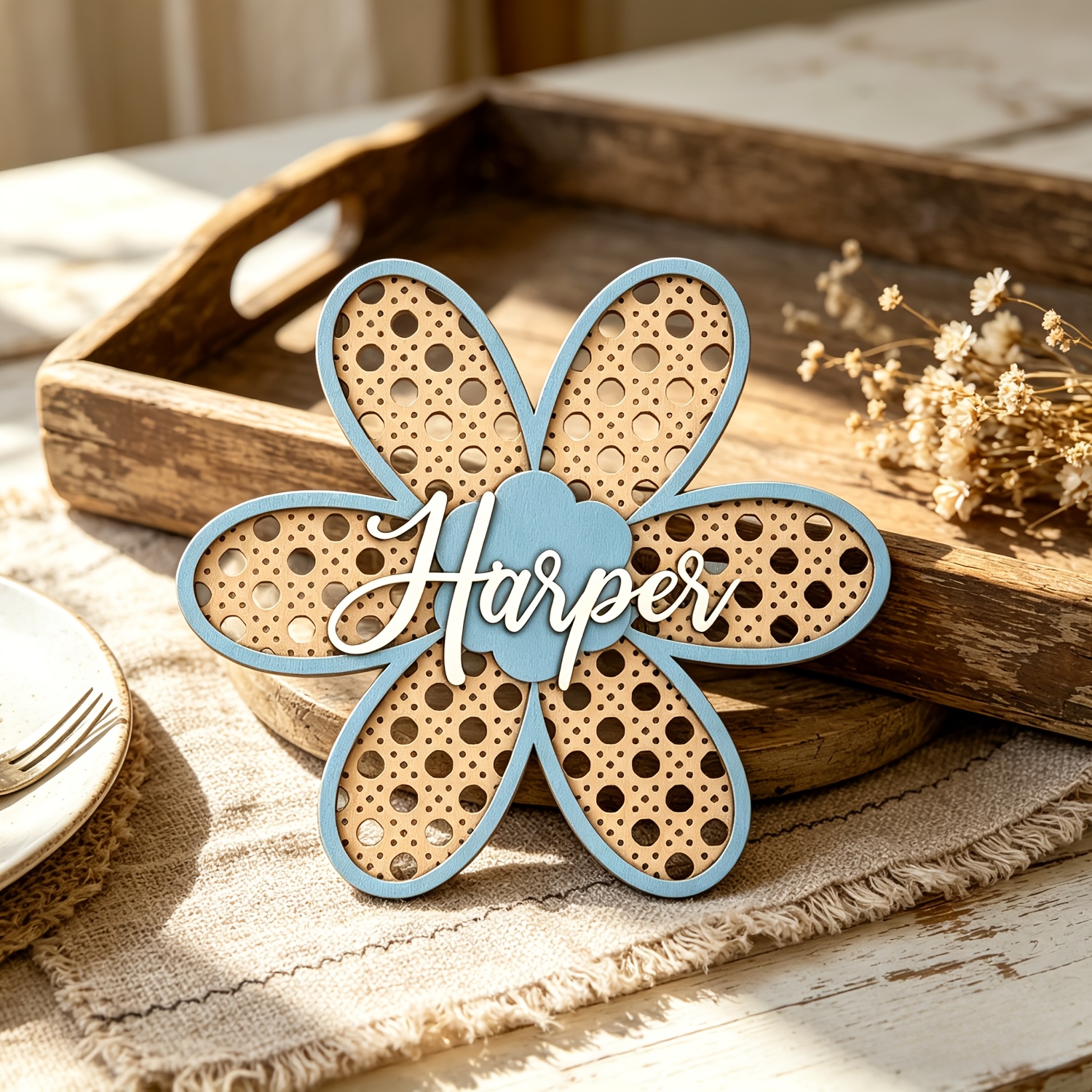 Personalized Boho Rattan Flowe - Baby Nursery Name incelemesi ve fiyatı