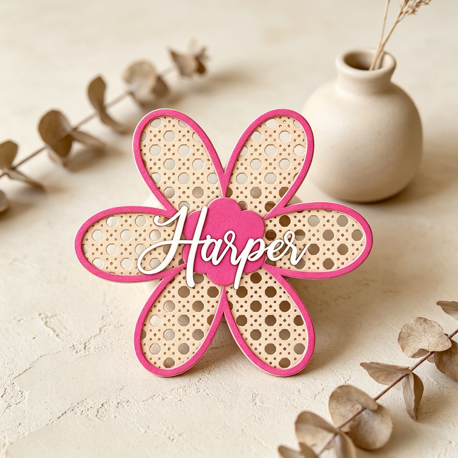 Personalized Boho Rattan Flowe - Baby Nursery Name incelemesi ve fiyatı