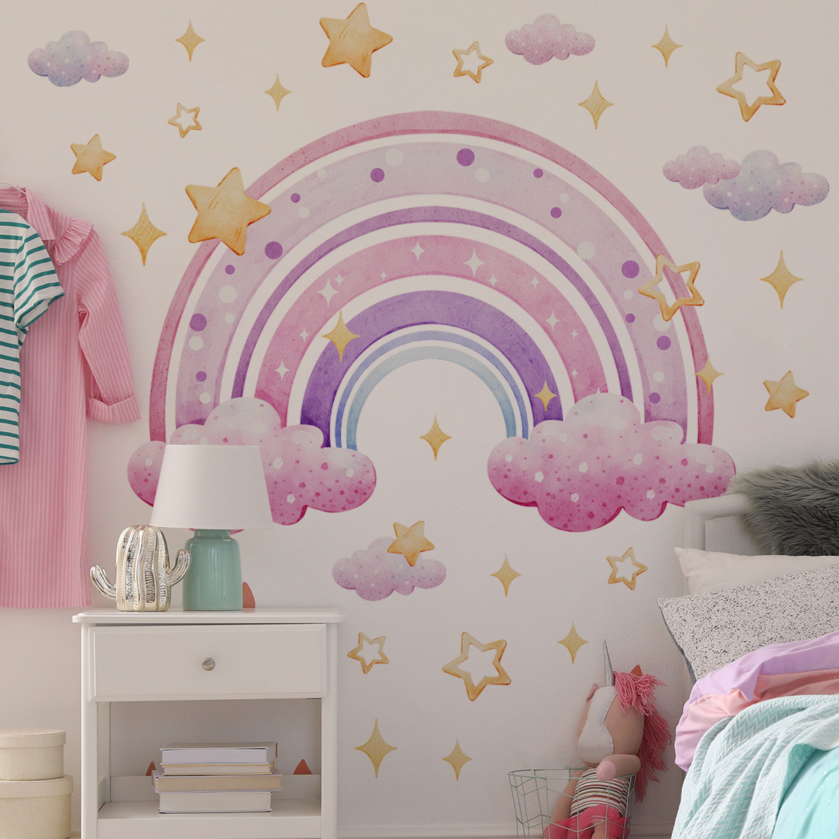 Colorful Rainbow Stars Cloud W - Baby Nursery Wall Decor incelemesi ve fiyatı