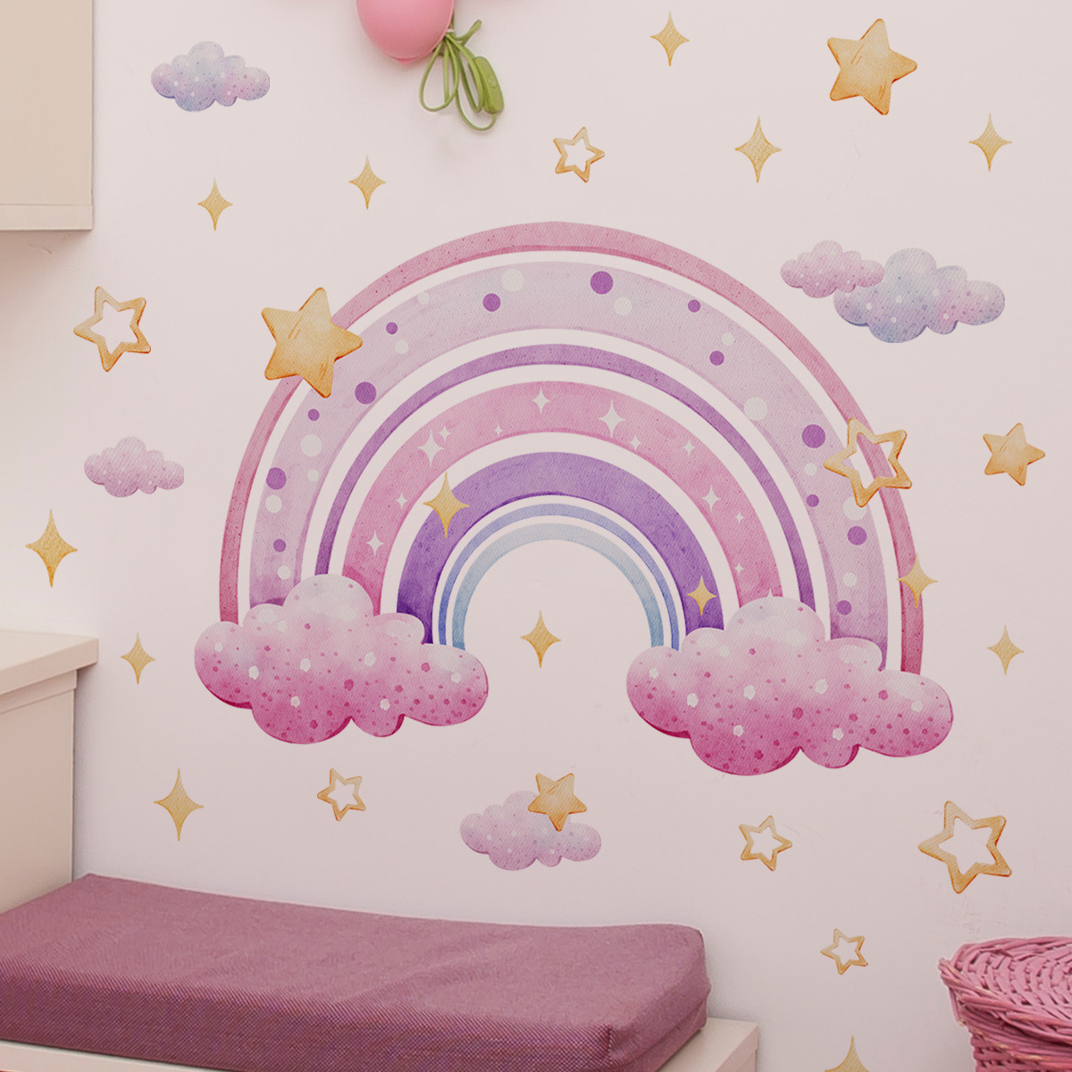 Colorful Rainbow Stars Cloud W - Baby Nursery Wall Decor incelemesi ve fiyatı