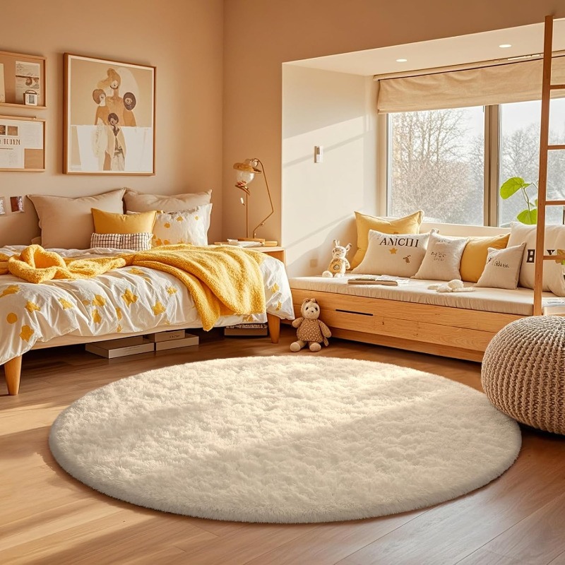 Round Cream White Rug Soft Flu - Baby Nursery Rug incelemesi ve fiyatı