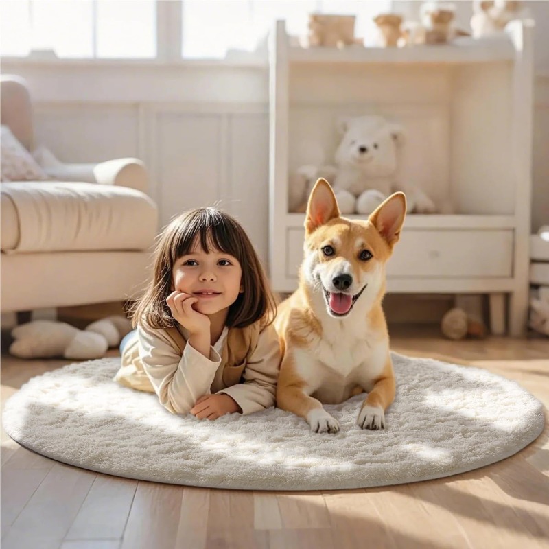 Round Cream White Rug Soft Flu - Baby Nursery Rug incelemesi ve fiyatı
