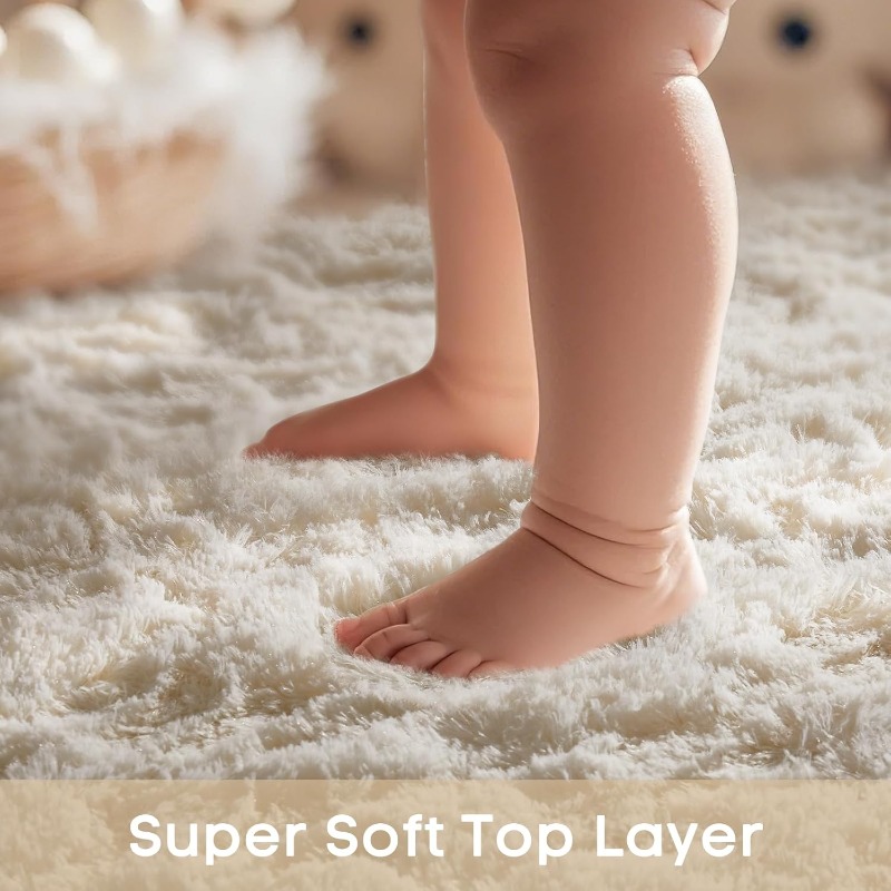 Round Cream White Rug Soft Flu - Baby Nursery Rug incelemesi ve fiyatı