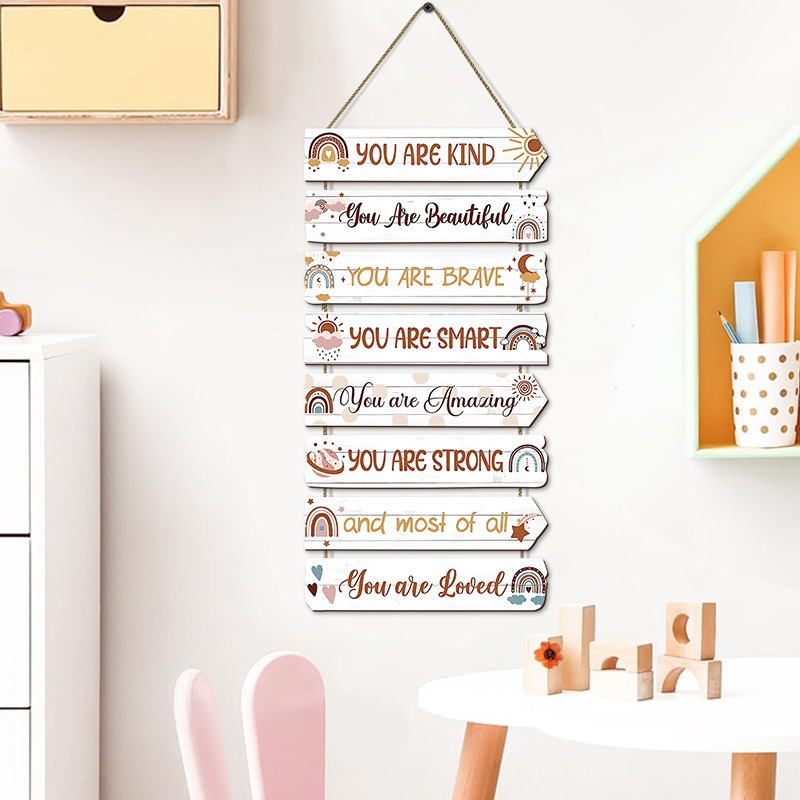 Rainbow Wooden Hanging Sign In - Baby Nursery Quotes incelemesi ve fiyatı