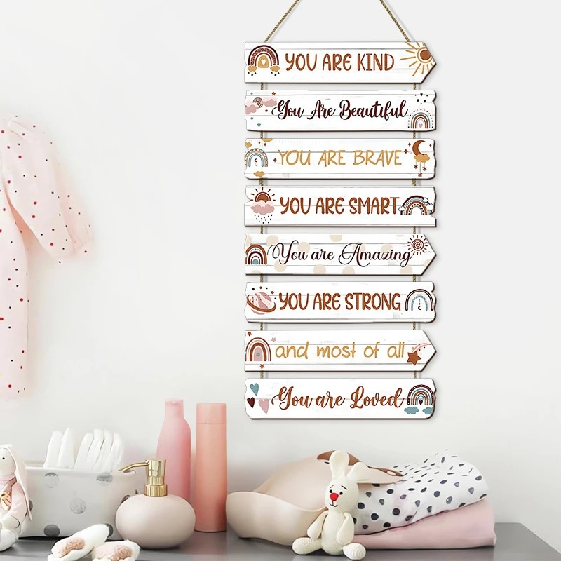 Rainbow Wooden Hanging Sign In - Baby Nursery Quotes incelemesi ve fiyatı