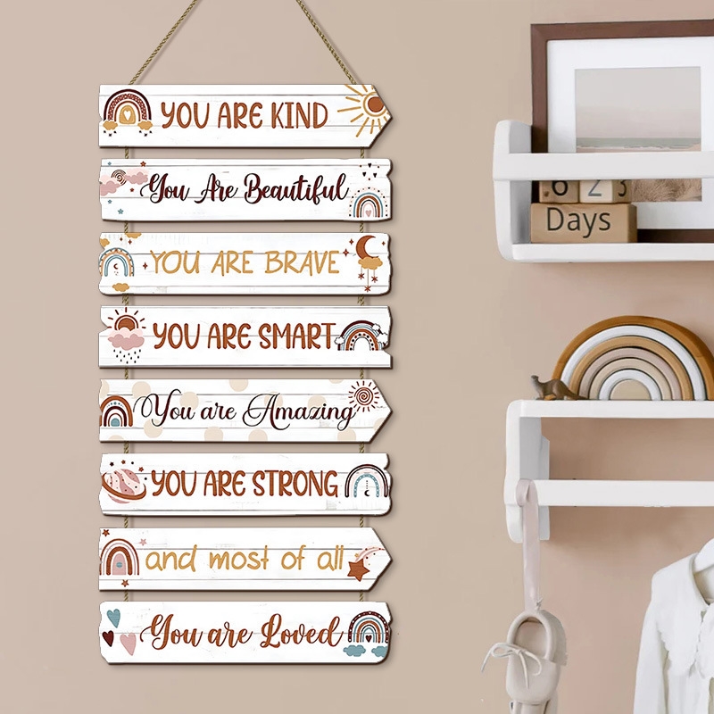 Rainbow Wooden Hanging Sign In - Baby Nursery Quotes incelemesi ve fiyatı