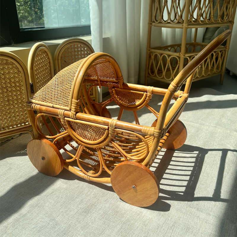 Woven Rattan Baby Stroller Vin - Baby Nursery Vintage Decor incelemesi ve fiyatı