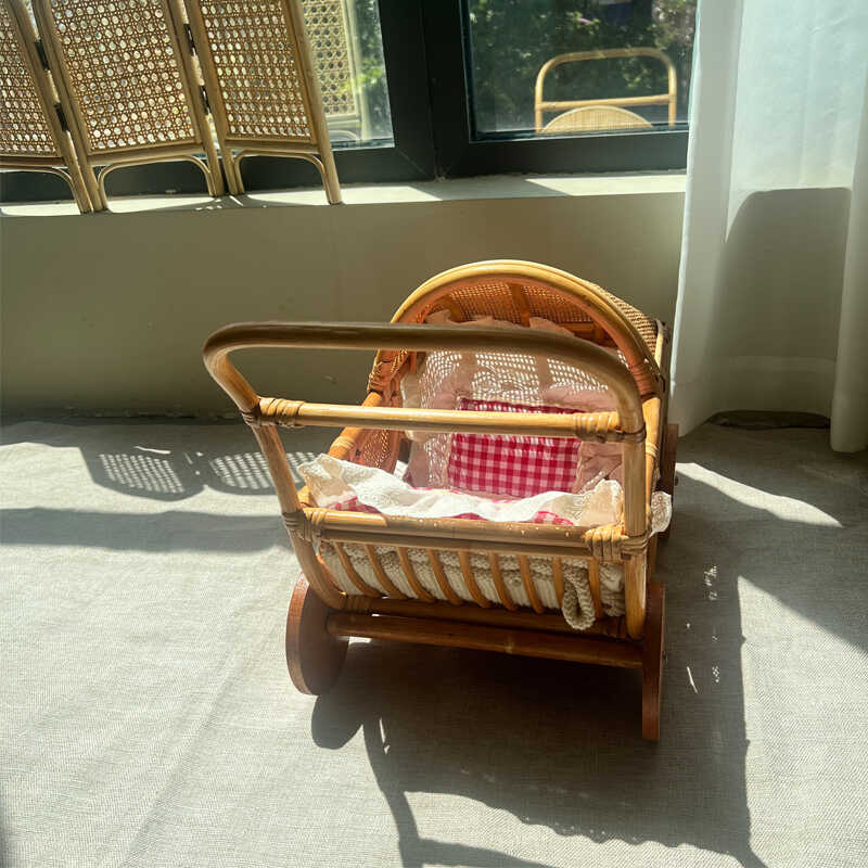 Woven Rattan Baby Stroller Vin - Baby Nursery Vintage Decor incelemesi ve fiyatı