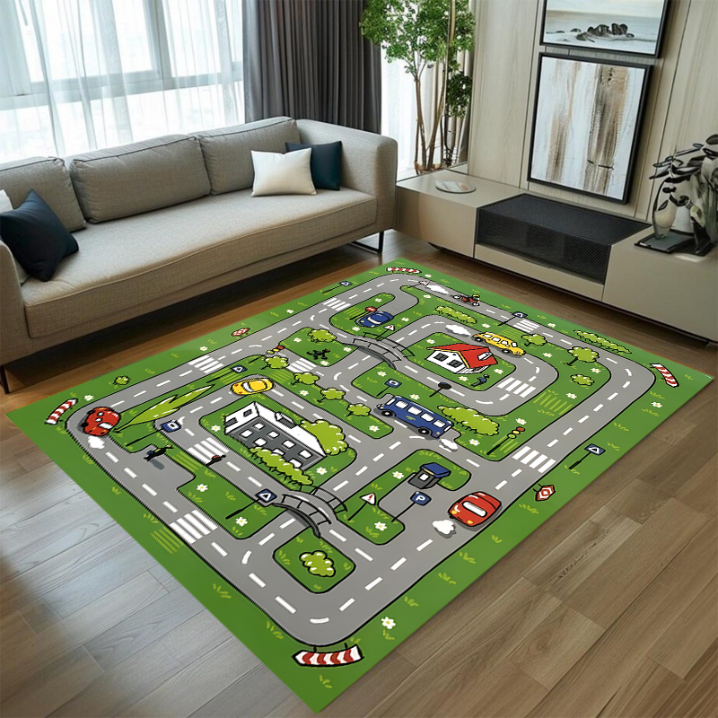 Cute Car Track Play Rug Green  - Baby Nursery Rug incelemesi ve fiyatı