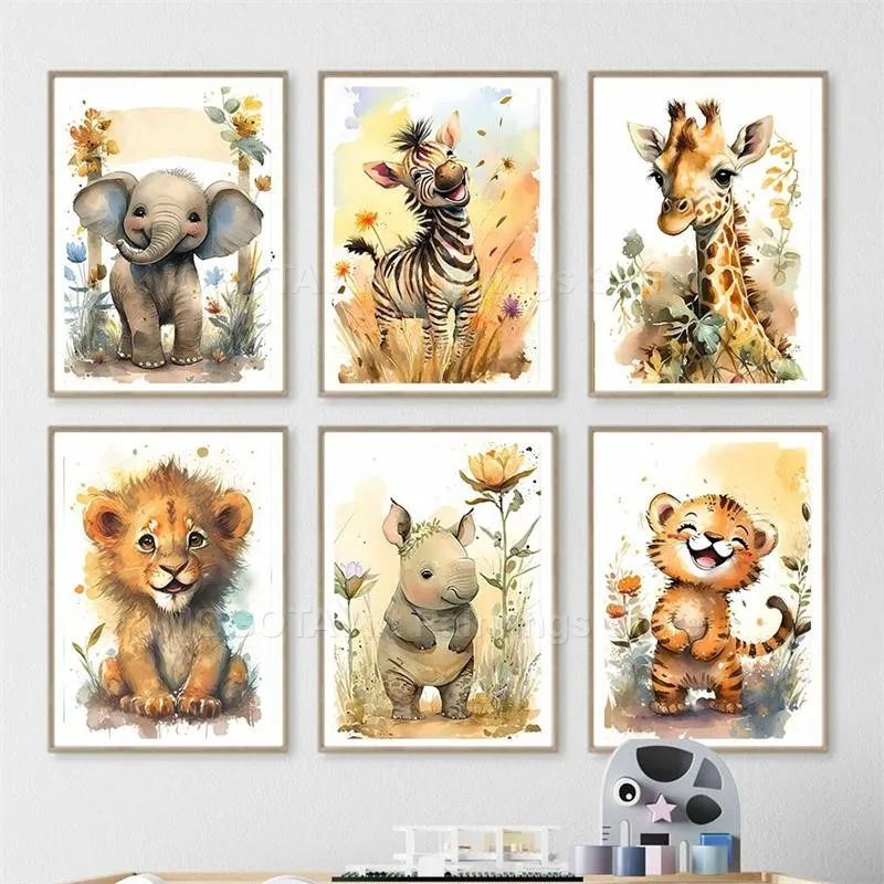 Watercolor Lion Giraffe Tiger  - Baby Nursery Needs incelemesi ve fiyatı