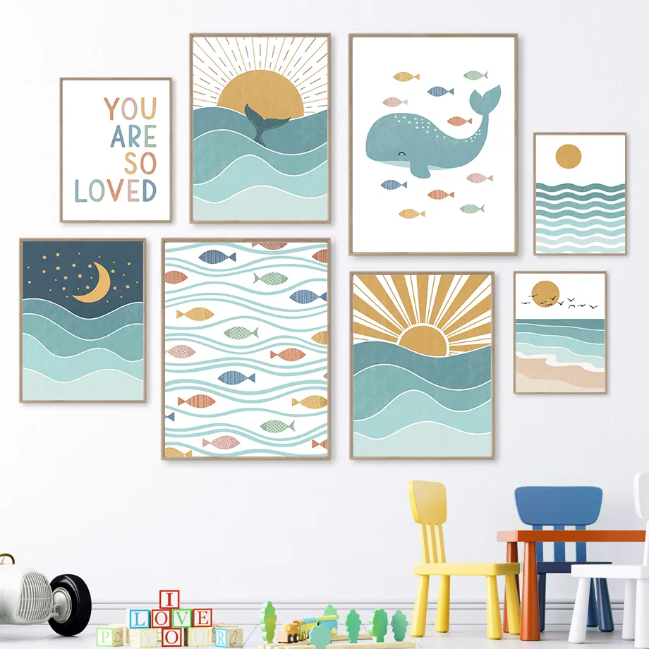 1pc frameless Fish Whale Seagu - Baby Nursery Quotes incelemesi ve fiyatı