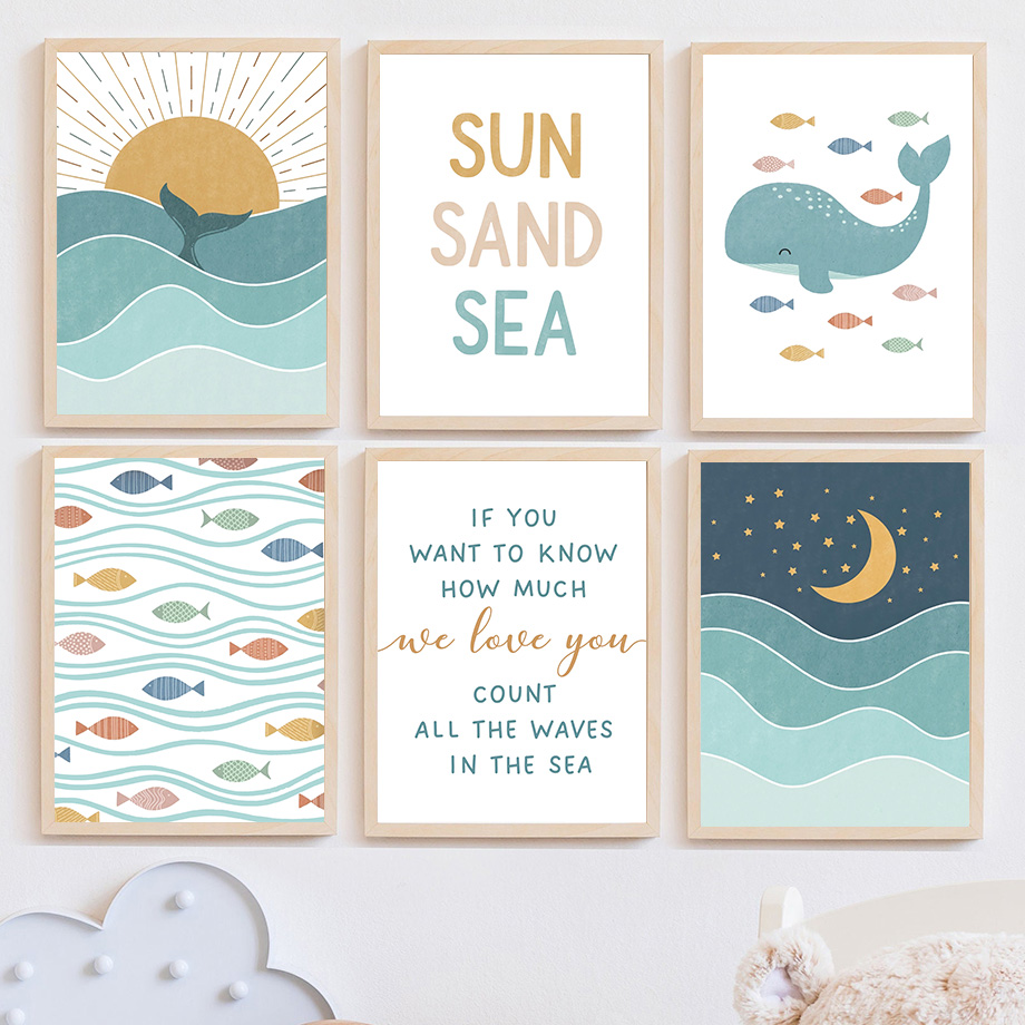 1pc frameless Fish Whale Seagu - Baby Nursery Quotes incelemesi ve fiyatı