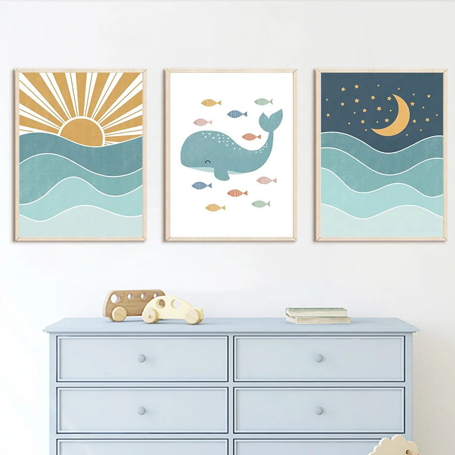 1pc frameless Fish Whale Seagu - Baby Nursery Quotes incelemesi ve fiyatı