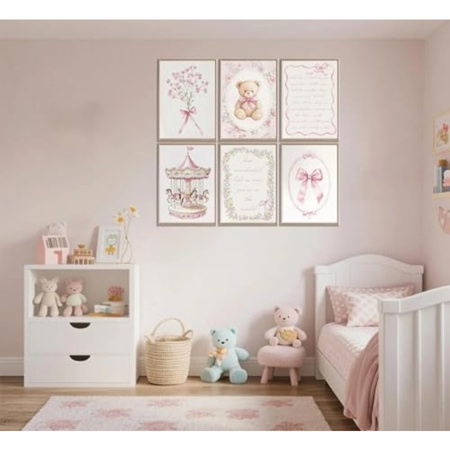 6pcs Pink Vintage Baby Girl Nu - Baby Nursery Vintage Decor incelemesi ve fiyatı