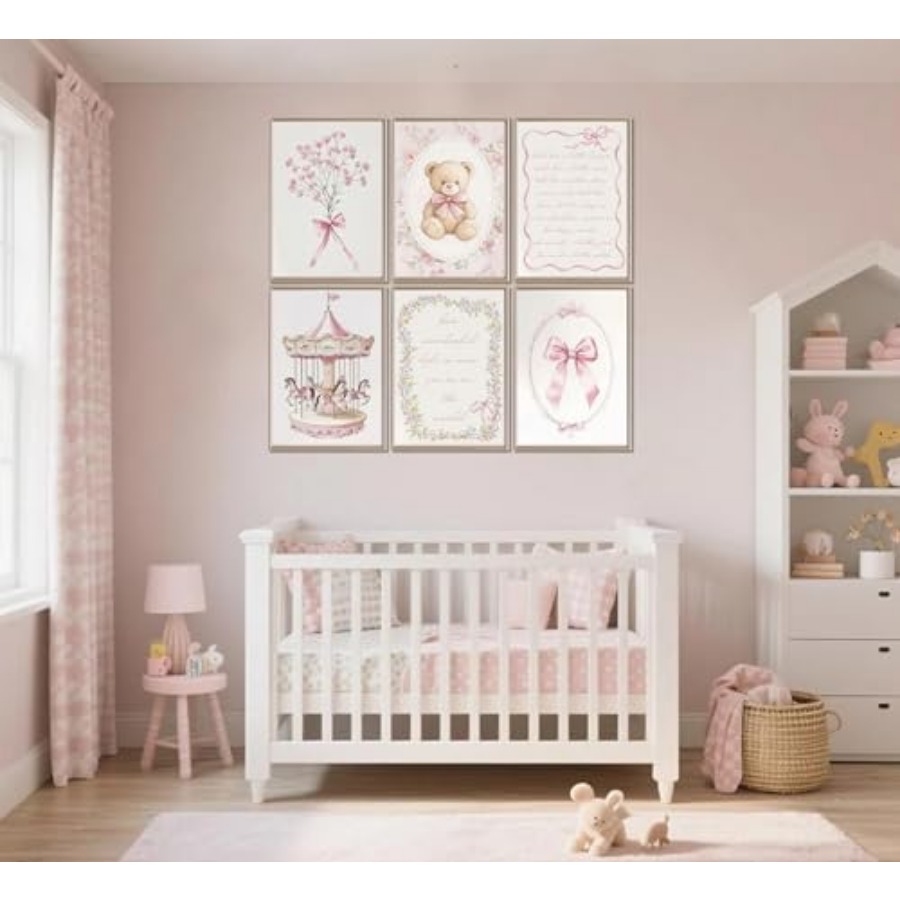6pcs Pink Vintage Baby Girl Nu - Baby Nursery Vintage Decor incelemesi ve fiyatı